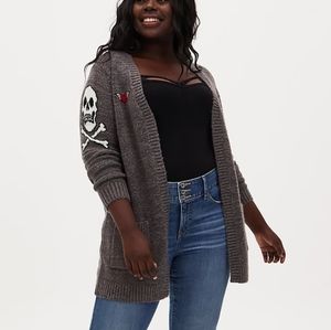 Torrid NWT rose skull open front cardigan
